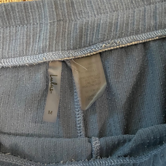 Lulu's Sweet Slumber Denim Blue Ribbed Two-Piece Pajama Set - Picture 3 of 5